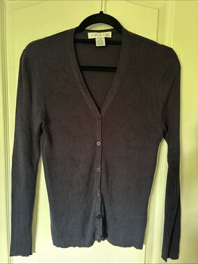 Chaus Women's Ribbed V-Neck Button-Front Cardigan - Charcoal Gray